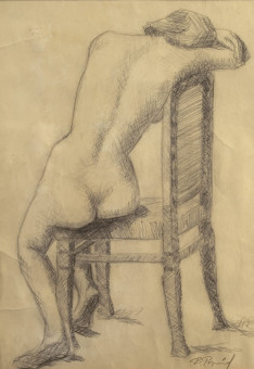 1106pinakes | Γυμνό γυναίκας σε καρέκλα | σχέδιο με μολύβι - 1956-58 - 38Χ27 
 |  Βασίλης Ρογκότης