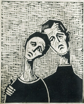 1107pinakes | Θλιμμένο ζευγάρι | linoleum - 1956-57 - 29Χ21 
 |  Βασίλης Ρογκότης