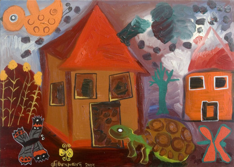 1434pinakes | Σπίτι με τη χελώνα | ακρυλικό - 2003 - 50Χ70 
 |  Γεθσημανή Σεφεροπούλου
