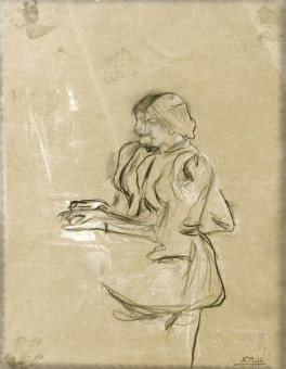 1459pinakes | Μαργαρίτα και Πηνελόπη Γύζη στο πιάνο | σχέδιο με κάρβουνο & κιμωλία - 1899 - 35Χ27 
 |  Νικόλαος Γύζης