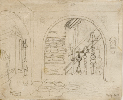 1526pinakes | Σταυροί στον τοίχο εκκλησίας (Oetz) | σχέδιο - 1883 - 12Χ15 
 |  Νικόλαος Γύζης