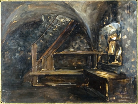 1542pinakes | Εσωτερικό σπιτιού με σκάλα | ελαιογραφία - 1885 - 26Χ34 
 |  Νικόλαος Γύζης
