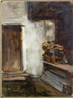 1543pinakes | Είσοδος σπιτιού | ελαιογραφία - 1885 - 34Χ25 
 |  Νικόλαος Γύζης