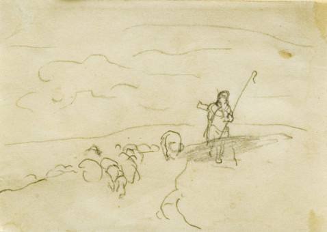 1550pinakes | Βοσκός με πρόβατα | σχέδιο - 1872-74 - 7Χ10 
 |  Νικόλαος Γύζης