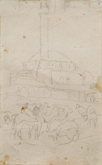 1565pinakes | Καμήλες με τζαμί στο βάθος | σχέδιο - 1873 - 13Χ8 
 |  Νικόλαος Γύζης