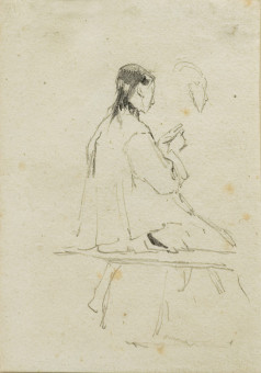 1573pinakes | Καθισμένη γυναίκα με εργόχειρο | σχέδιο - 1875-83 - 13.5Χ9.5 
 |  Νικόλαος Γύζης