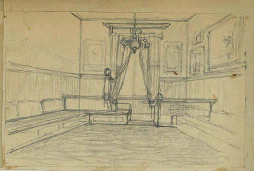 1653pinakes | Σχέδιο για πινακοθήκη δίπλα στο ατελιέ | σχέδιο - μετά το 1877 - 8Χ12 Από το άλμπουμ "Σημειώσεις από τ&omi |  Νικόλαος Γύζης