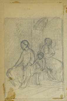 1668pinakes | Παιδί καθισμένο ανάμεσα σε μεγάλους | σχέδιο - 1877-80 - 9Χ5.5 Από το άλμπουμ "Σημειώσεις από το 1877 και |  Νικόλαος Γύζης