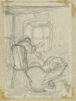 1675pinakes | Γυναίκα καθισμένη μπροστά στο παράθυρο, δίπλα σε κούνια | σχέδιο - 1877-80 - 8Χ5.5 Από το άλμπουμ "Σημειώσεις από το 1877 και |  Νικόλαος Γύζης