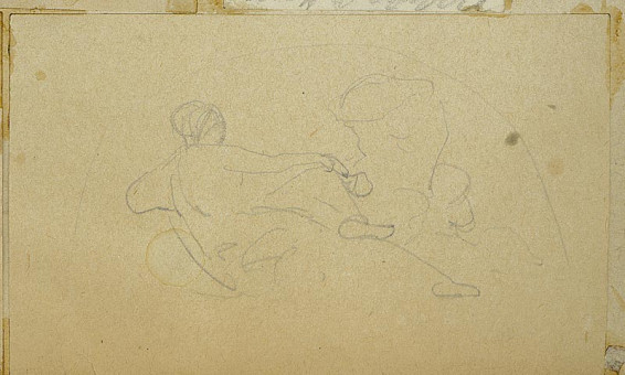 1677pinakes | Μισοξαπλωμένη μορφή μπροστά στο Torso του Belvedere | σχέδιο - 1878-80 - 8Χ12 Από το άλμπουμ "Σημειώσεις από το 1877 και & |  Νικόλαος Γύζης