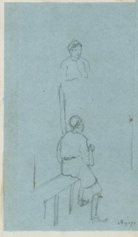 1681pinakes | Καθισμένη ανδρική και όρθια γυναικεία μορφή (Μέγαρα) | σχέδιο - 1872-74 - 15Χ10 Από το άλμπουμ "Σημειώσεις από το 1877 και |  Νικόλαος Γύζης