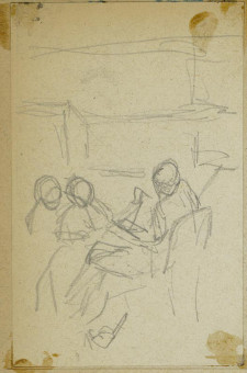 1686pinakes | Καθισμένη μορφή που διαβάζει σε δύο κορίτσια | σχέδιο - 1877-80 - 9Χ5.5 Από το άλμπουμ "Σημειώσεις από το 1877 και |  Νικόλαος Γύζης