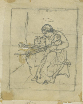 1695pinakes | Η Παναγία ταΐζοντας το θείο βρέφος | σχέδιο - περίπου 1880 - 14.5Χ12 Από το άλμπουμ "Σημειώσεις από |  Νικόλαος Γύζης