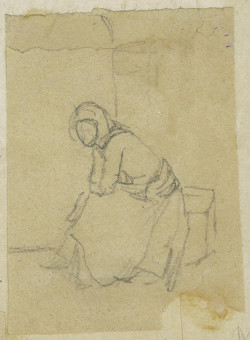 1707pinakes | Καθισμένη γυναίκα με σταυρωμένα χέρια | σχέδιο - 1872-74 - 8Χ6 Από το άλμπουμ "Σημειώσεις από το 1877 και &t |  Νικόλαος Γύζης