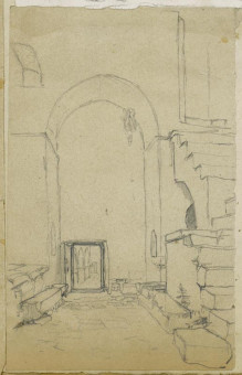 1725pinakes | Αυλή με σκάλα | σχέδιο - 1872-74 - 16Χ10 Από το άλμπουμ "Σημειώσεις από το 1877 και |  Νικόλαος Γύζης