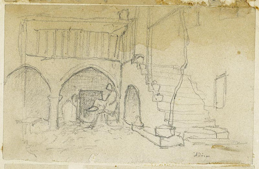 1728pinakes | Καθισμένος άνδρας στην αυλή αθηναϊκού σπιτιού | σχέδιο - 1872-74 - 10Χ16 Από το άλμπουμ "Σημειώσεις από το 1877 και |  Νικόλαος Γύζης