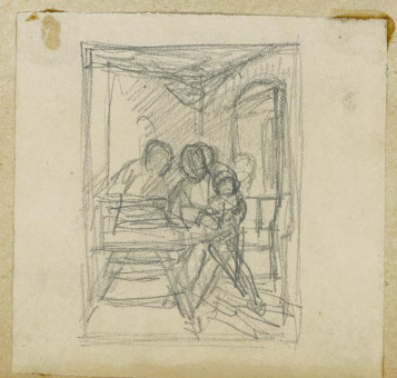 1743pinakes | Οικογένεια καθισμένη στο τραπέζι | σχέδιο - 1875-80 - 8Χ8 Από το άλμπουμ "Σημειώσεις από το 1877 και &t |  Νικόλαος Γύζης
