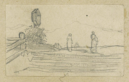 1746pinakes | Τοπίο με σταυρό και γυναίκες | σχέδιο - 1877-80 - 5.5Χ9 Από το άλμπουμ "Σημειώσεις από το 1877 και |  Νικόλαος Γύζης