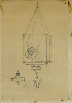 1756pinakes | Κρεμαστή λάμπα | σχέδιο - μετά το 1877 - 12Χ8 Από το άλμπουμ "Σημειώσεις από τ&omi |  Νικόλαος Γύζης