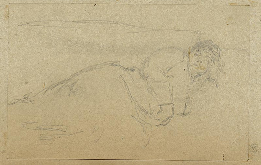 1758pinakes | Ξαπλωμένη γυναίκα (Άρτεμη Γύζη) | σχέδιο - μετά το 1877 - 8Χ12 Από το άλμπουμ "Σημειώσεις από τ&omi |  Νικόλαος Γύζης