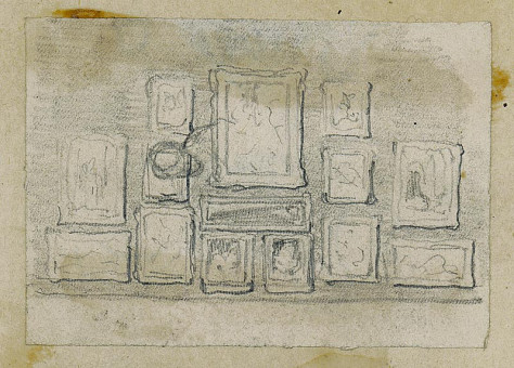 1762pinakes | Τοίχος με πίνακες | σχέδιο - 1872-74 - 5Χ7 Από το άλμπουμ "Σημειώσεις από το 1877 και &t |  Νικόλαος Γύζης