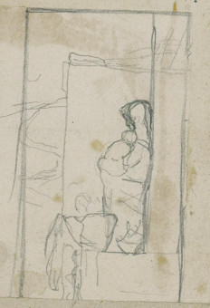 1765pinakes | Γυναίκα καθισμένη με μωρό στην αγκαλιά | σχέδιο - 1872-74 - 8Χ5 Από το άλμπουμ "Σημειώσεις από το 1877 και &t |  Νικόλαος Γύζης