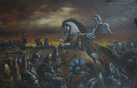 2236pinakes | Ο Μέγας Αλέξανδρος και το Μακεδονικό Ιππικό των Εταίρων | ελαιογραφία - - 210Χ135 
 |  Γιάννης Νίκου