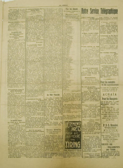 2331e | LA LIBERTE - 13.07.1913, Νο. 165 - Σελίδα 3 | LA LIBERTE | Γαλλόγλωση εφημερίδα που εξέδωσε η Ελληνική Διοίκηση, μετά την απελευθέρωση της πόλης, για να ενημερώνεται το γαλλόφωνο κοινό, από το 1912 μέχρι το 1914. - (0,43 Χ 0,68 εκ.) Ένα φύλλο, τυπωμένο από τη μία πλευρά - 
 | 1