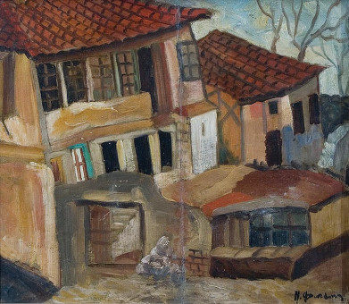43pinakes | Λαϊκά σπίτια | ελαιογραφία - 1939 - 35Χ40 
 |  Νίκος Φωτάκις