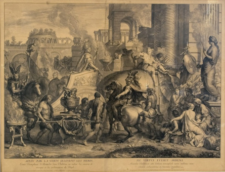817pinakes | Ο μέγας Αλέξανδρος εισέρχεται θριαμβευτής στη Βαβυλώνα | λιθογραφία - 1675 - 74Χ96 
 |  Audran