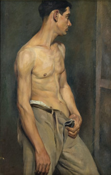 871pinakes | Πορτρέτο νεαρού άνδρα | ελαιογραφία - 1920-25 - 118Χ80 Πίσω μέρος του έργου "Ένα πορτρέ& |  Πολύκλειτος Ρέγκος