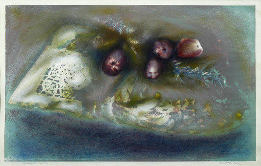 885pinakes | Νεκρή φύση με μήλα | λιθογραφία - 1997 - 46Χ74 
 |  Παύλος Μοσχίδης