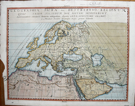  Χάρτης από την Ιερά Γεωγραφία  |  Χάρτης από την Ιερά Γεωγραφία | Χάρτες |  1720, Χαλκογραφία, 53,5 Χ 41 εκ., Χωρίς Αριθμό Καταλόγου Ζαχαράκη |  P. Moullart Sanson