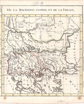 Χάρτης της Αρχαίας Μακεδονίας και Θράκης  | Χάρτης της Αρχαίας Μακεδονίας και Θράκης | Χάρτες |  Παρίσι, Τέλη 18ου αιώνα, Χαλκογραφία, 26 Χ 29 εκ., Τα εγγεγραμμένα περιθώρια λείπουν, Α.Κ.Ζ. 2504 |  Brion de la Tour