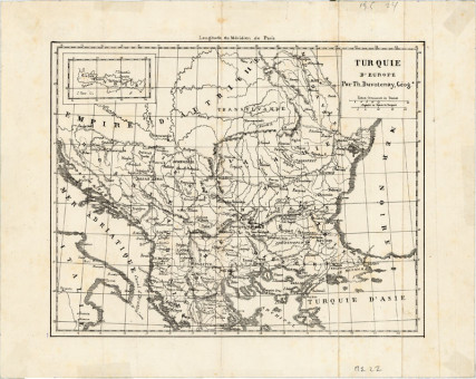  Χάρτης της Ευρωπαϊκής Τουρκίας  |  Χάρτης της Ευρωπαϊκής Τουρκίας | Χάρτες |  Paris, Περίπου 1870, Λιθογραφία, 23 Χ 18 εκ., Χωρίς Αριθμό Καταλόγου Ζαχαράκη |  Th. Duvotenay
