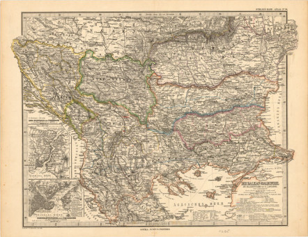  Χάρτης της Βαλκανικής Χερσονήσου  |  Χάρτης της Βαλκανικής Χερσονήσου | Χάρτες |  1884, Χρωμολιθογραφία, 41 Χ 33 εκ., Χωρίς Αριθμό Καταλόγου Ζαχαράκη |  A. Petermann & Gotha Justus Perthes 