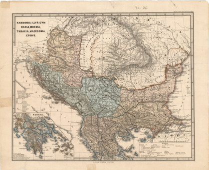 Χάρτης της Βαλκανικής Χερσονήσου με ονοματολογία Ρωμαϊκής εποχής  | Χάρτης της Βαλκανικής Χερσονήσου με ονοματολογία Ρωμαϊκής εποχής | Χάρτες |  1884, Χρωμολιθογραφία, 31 Χ 39 εκ., Χωρίς Αριθμό Καταλόγου Ζαχαράκη |  Gotha Justus Perthes