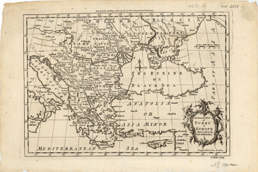 Χάρτης της Ευρωπαϊκής Τουρκίας  |  Χάρτης της Ευρωπαϊκής Τουρκίας | Χάρτες |  Λονδίνο, 1760, Χαλκογραφία, 29 Χ 20 εκ., Α.Κ.Ζ. 2516 |  G. Rollos (χαράκτης)