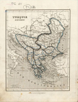  Χάρτης της Ευρωπαϊκής Τουρκίας  |  Χάρτης της Ευρωπαϊκής Τουρκίας | Χάρτες |  Paris, 1850 περίπου, Χρωμολιθογραφία, 20 Χ 24,5 εκ, Χωρίς Αριθμό Καταλόγου Ζαχαράκη |  Binet