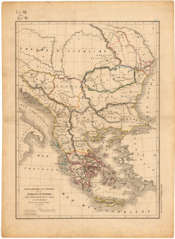  Γαιοφυσικός και πολιτικός χάρτης της Ευρωπαϊκής Τουρκίας και των τριών κύριων περιοχών της Ελλάδας  |  Γαιοφυσικός και πολιτικός χάρτης της Ευρωπαϊκής Τουρκίας και των τριών κύριων περιοχών της Ελλάδας | Χάρτες |  Paris, 1847, Χρωμολιθογραφία, 28 Χ 38 εκ., Χωρίς Αριθμό Καταλόγου Ζαχαράκη |  I. Dussieux
