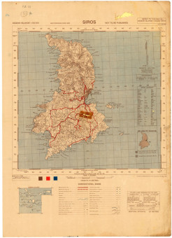  Χάρτης της Νήσου Σύρου (Πορτολάνος)  |  Χάρτης της Νήσου Σύρου (Πορτολάνος) | Χάρτες |  London, 1943, Χρωμολιθογραφία, 39 Χ 37,5 εκ., Κλίμακα 1:50.000, Χωρίς Αριθμό Καταλόγου Ζαχαράκη |  Βρεττανικό Ναυαρχείο