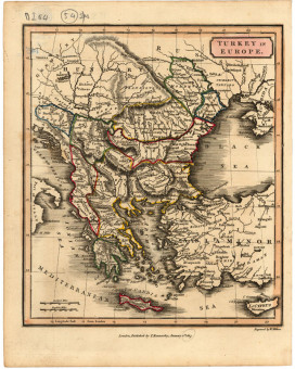  Χάρτης της Ευρωπαϊκής Τουρκίας  |  Χάρτης της Ευρωπαϊκής Τουρκίας | Χάρτες |  London,1817,Χαλκογραφία επιχρωματισμένη, 19 Χ 22 εκ., ed. T. Kennersley, Χωρίς Αριθμό Καταλόγου Ζαχαράκη |  W.Milton (χαράκτης)
