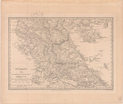  Χάρτης της Βόρειας Ελλάδας ως τμήματος της Ευρωπαϊκής Τουρκίας  |  Χάρτης της Βόρειας Ελλάδας ως τμήματος της Ευρωπαϊκής Τουρκίας | Χάρτες |  Λονδίνο, 1829, Ατσαλογραφία, 36,5 Χ 24 εκ., Χωρίς Αριθμό Καταλόγου Ζαχαράκη.  |  Baldwin & Cradock