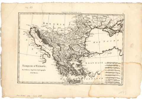 Χάρτης της Ευρωπαϊκής Τουρκίας  | Χάρτης της Ευρωπαϊκής Τουρκίας | Χάρτες |  Παρίσι, 1773, 35,5 Χ 24 εκ., Χαράκτης Andre, Α.Κ.Ζ. 277 |  R. Bonne