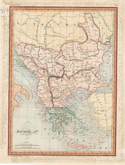 Χάρτης των Βαλκανίων και τμήματος της Ευρώπης  | Χάρτης των Βαλκανίων και τμήματος της Ευρώπης | Χάρτες |  19ος αιώνας, 30,5 Χ 22,5 εκ., Χωρίς Αριθμό Καταλόγου Ζαχαράκη |  Thierry ( χαράκτης)