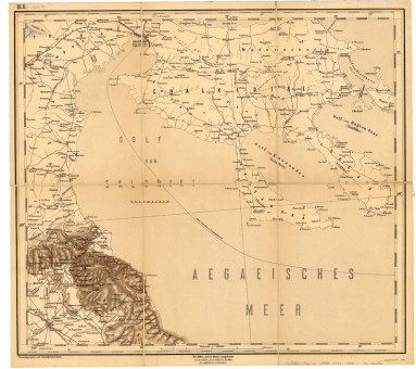 Χάρτης Πιερίας Χαλκιδικής και πόλεως Θεσσαλονίκης που αποτελούσε τον έναν από τους 8 χάρτες του Ελληνικού χώρου  | Χάρτης Πιερίας Χαλκιδικής και πόλεως Θεσσαλονίκης που αποτελούσε τον έναν από τους 8 χάρτες του Ελληνικού χώρου | Χάρτες |  Βιέννη, 1884, 51,5 Χ 45,5 εκ., Χωρίς Αριθμό Καταλόγου Ζαχαράκη |  Ιων Κροκίδης ( ταγματάρχης) , Στρατιωτικό Γεωγραφικό Ινστιτούτο Βιέννης